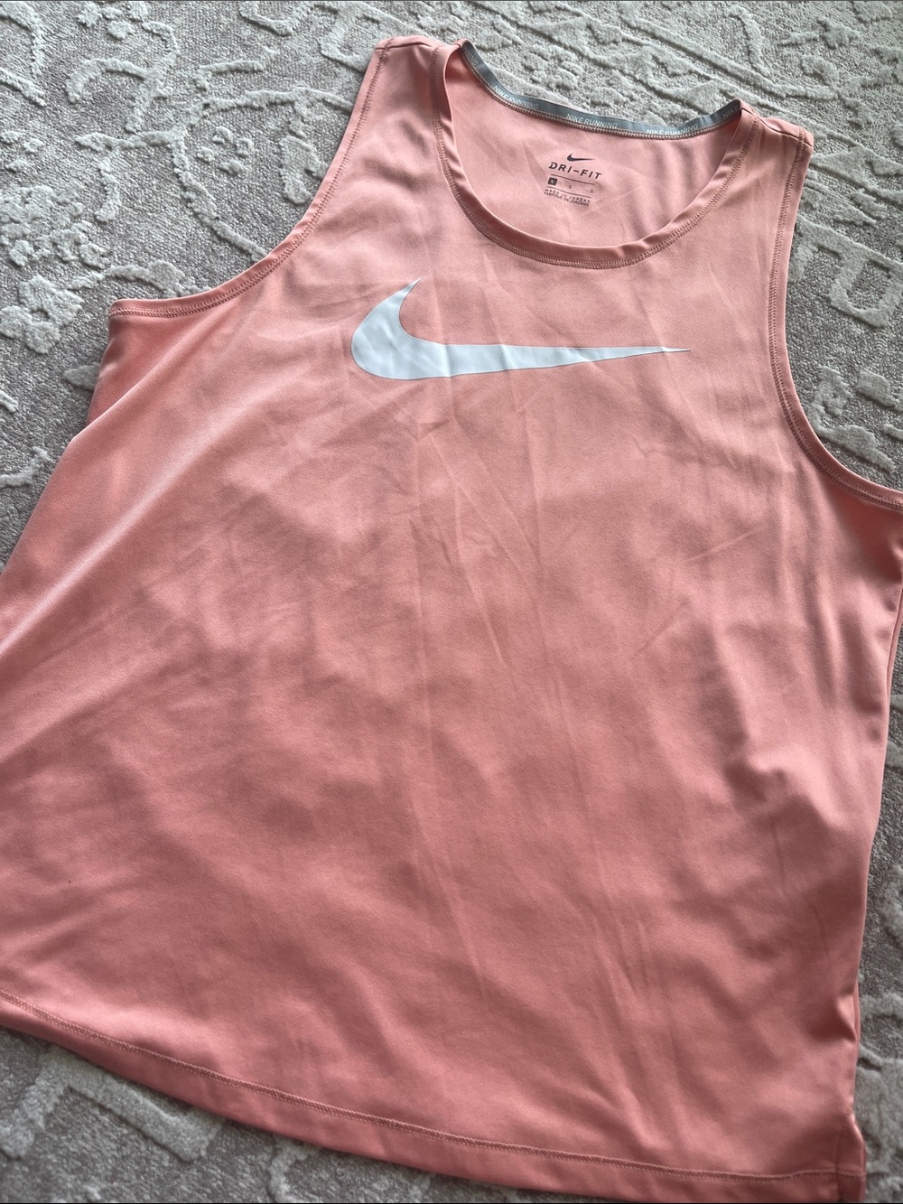 Nike Running Pink Peachy Coral Tank with White Swoosh Dri-Fit